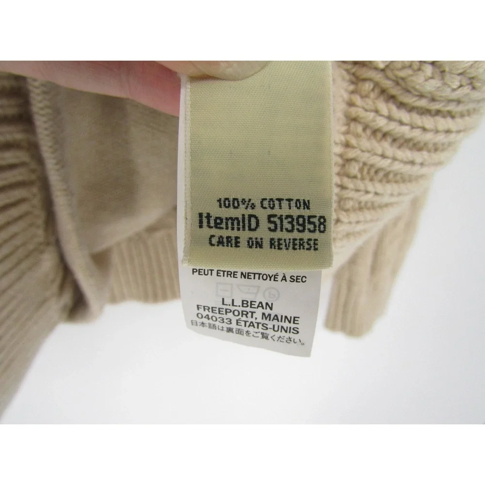 LL Bean Cable Knit Sweater XL Beige Cowl Neck Cabin Gorpcore Preppy Classy Cozy
